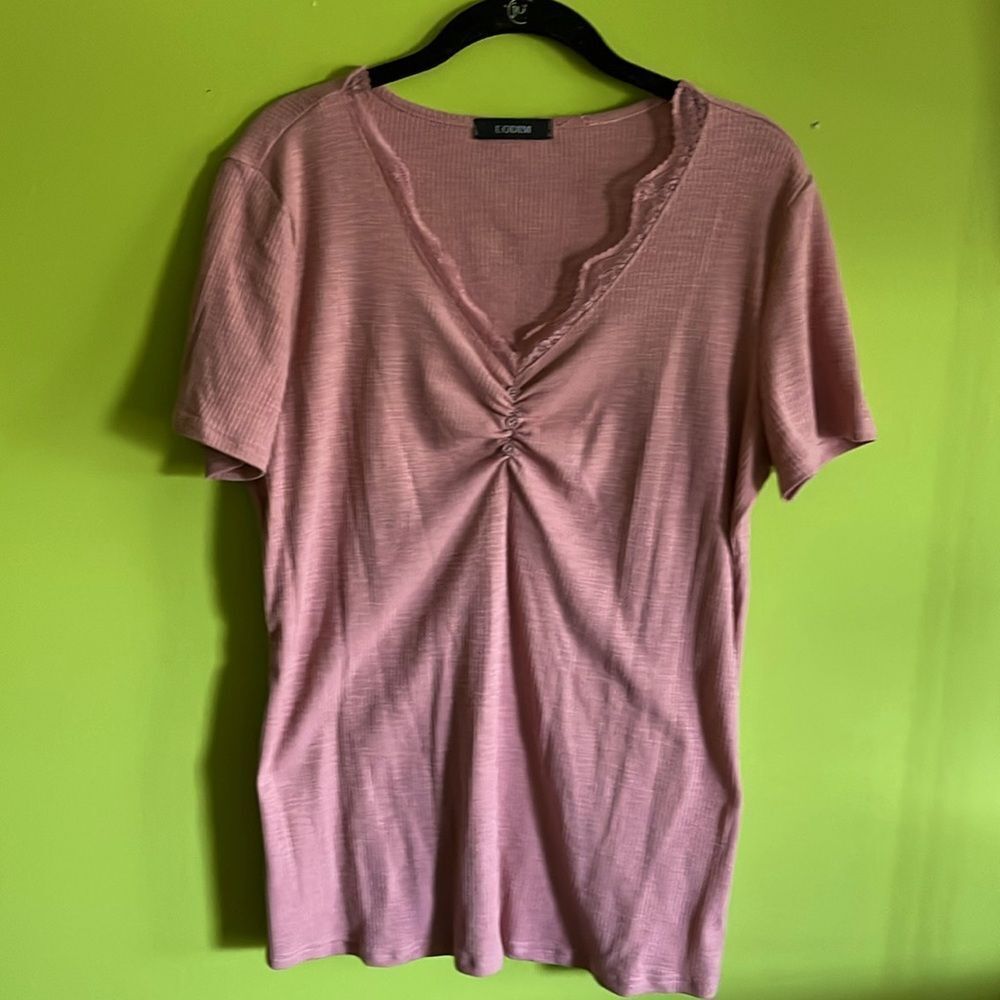 NWOT Uodim Pink Ribbed Short Sleeved Shirt Top Size 2XL